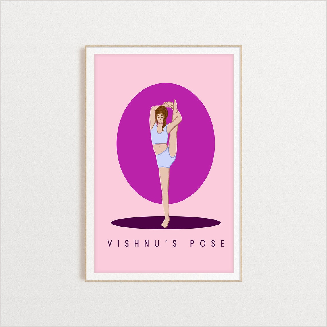 Vishnus Pose Yoga Illustration With Magenta Circle Pink Poster - Image 2