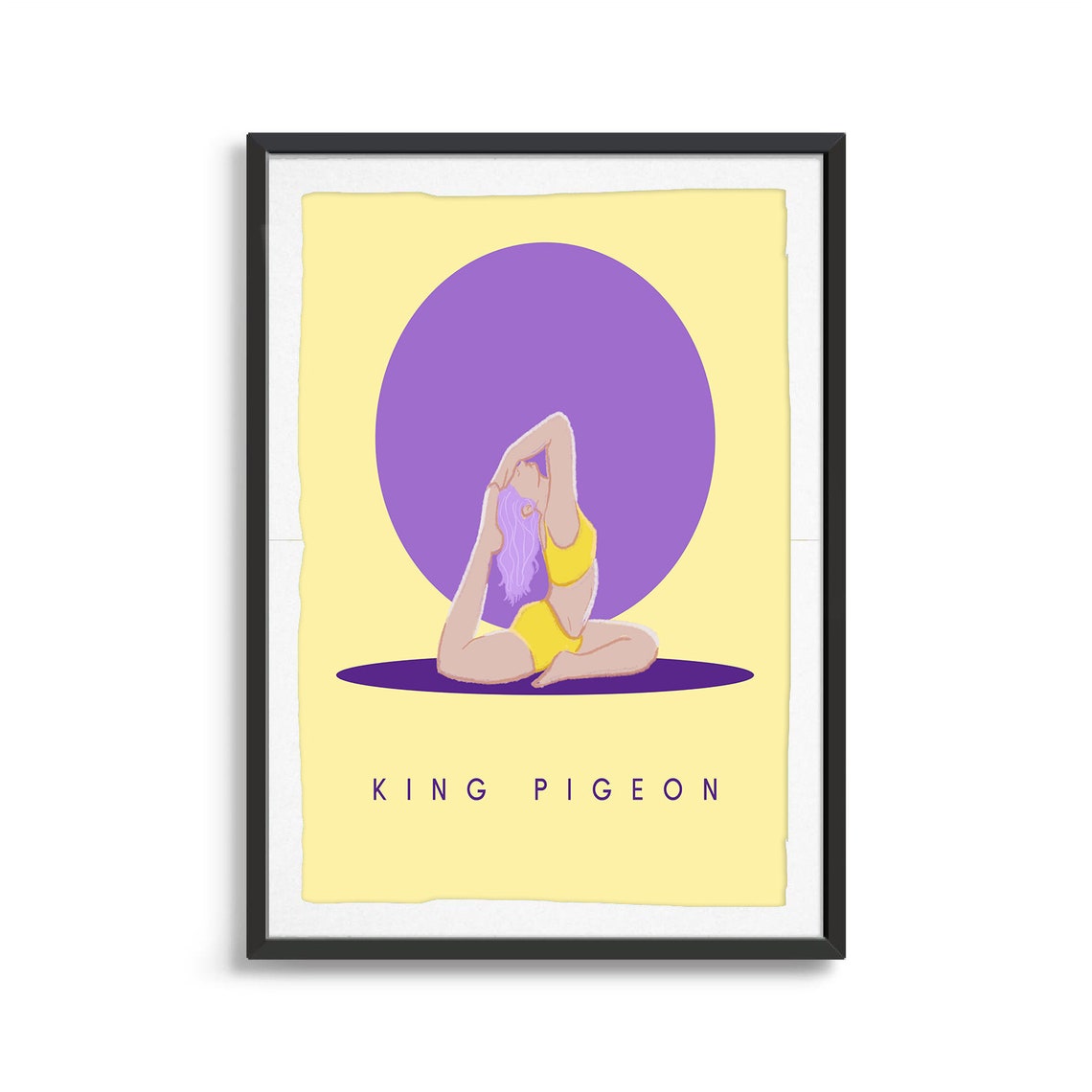 King Pigeon Retro Yoga Backbend Sun Circle Flat Illustration Print