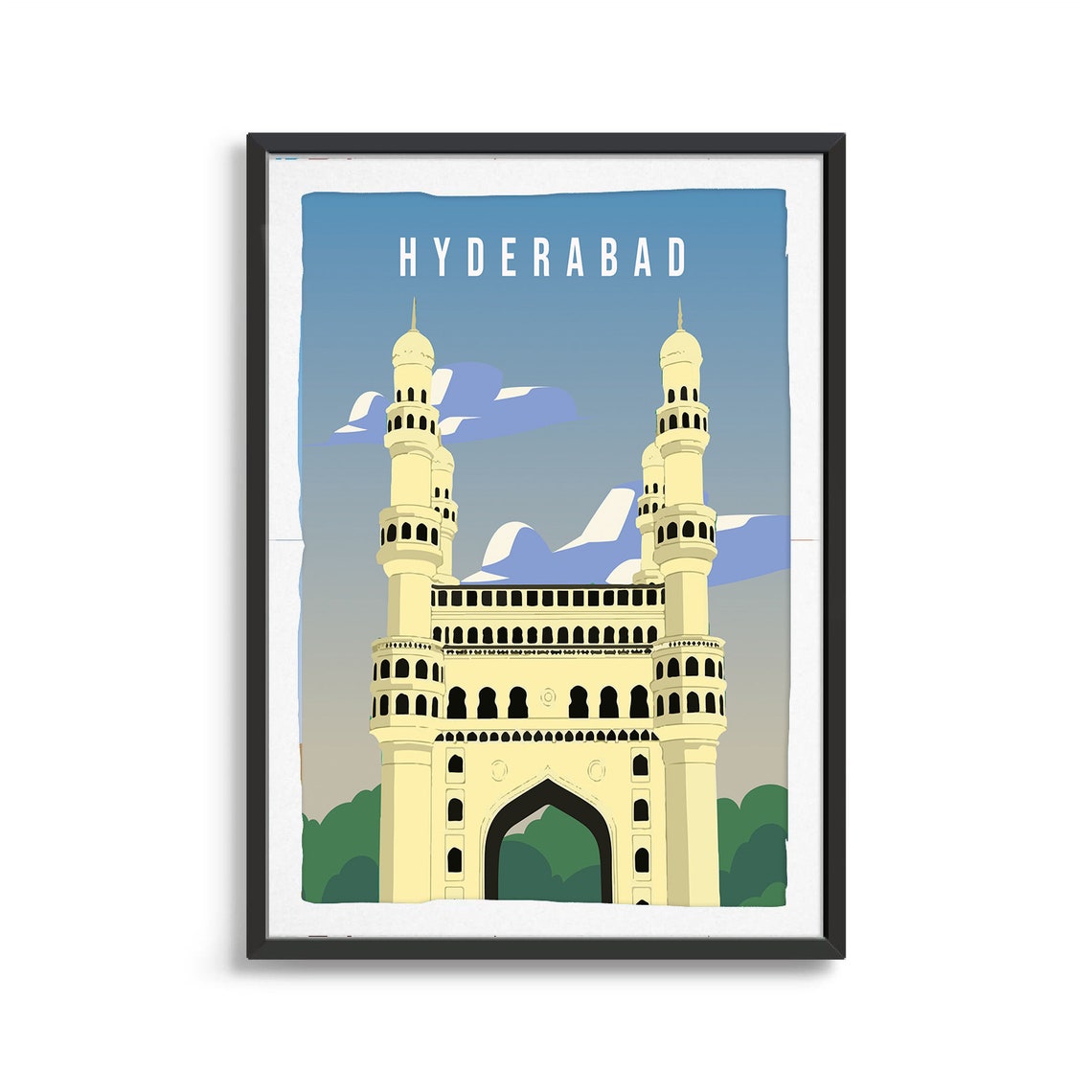 Hyderabad India Travel Poster Featuring Charminar Landmark Art - Image 2