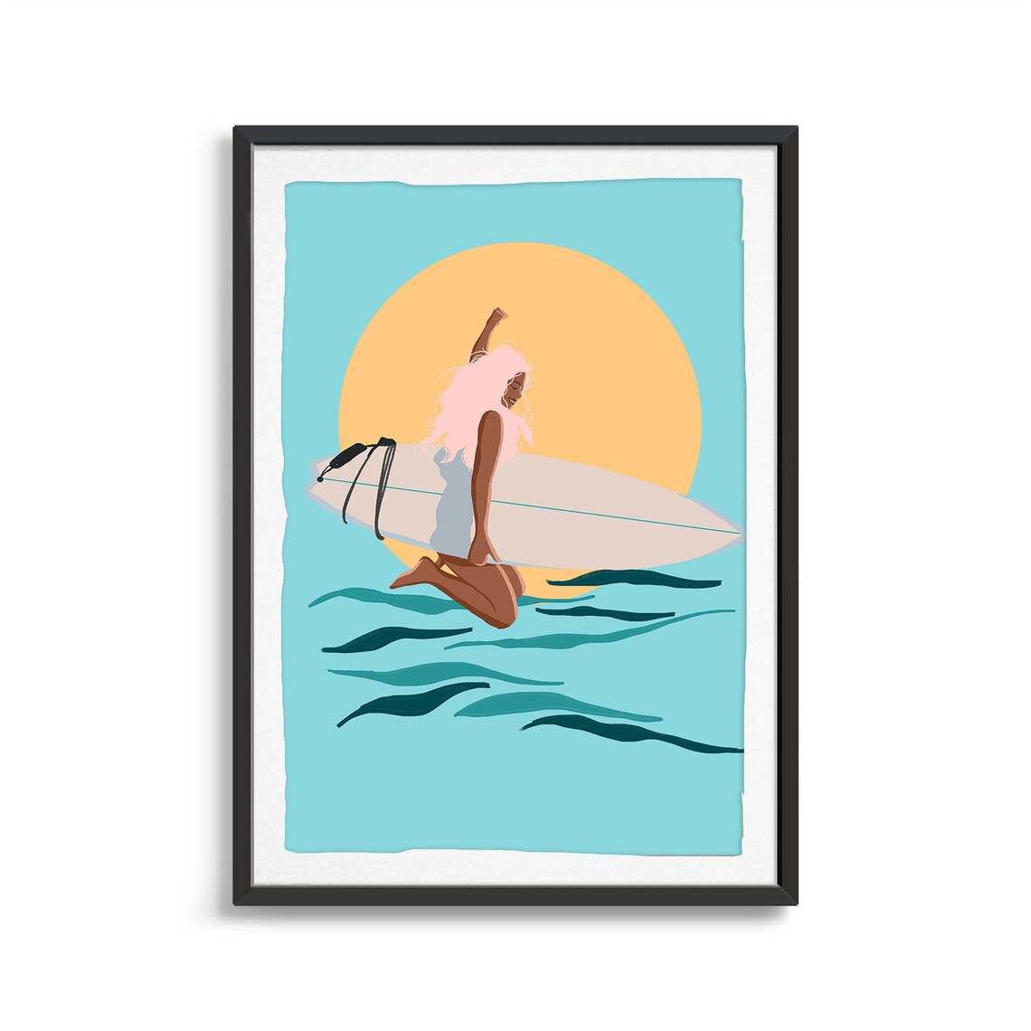 Surfs Up Surfer Girl Illustration Ocean Print For Surfers - Image 2