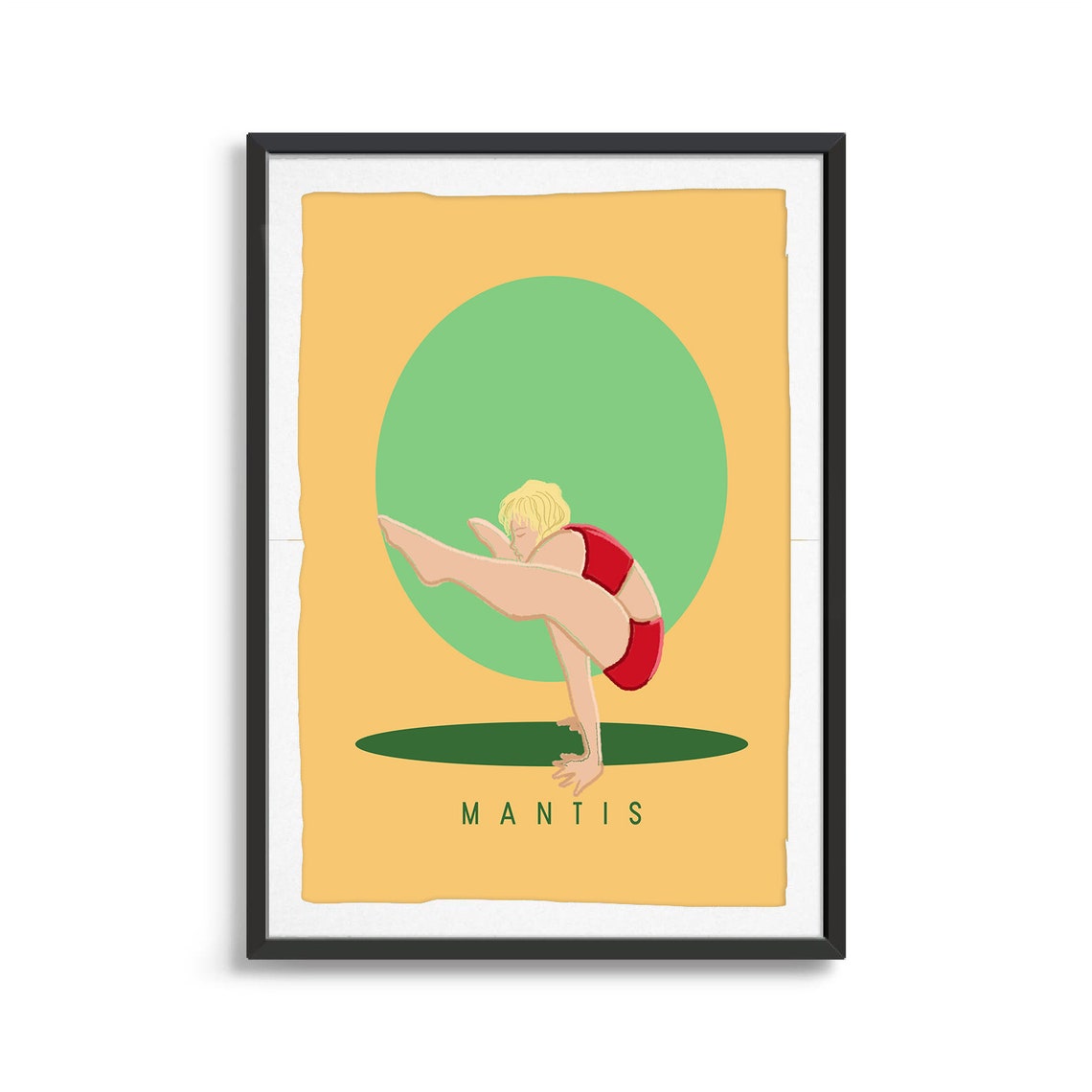 Mantis Retro Yoga Arm Balance Sun Circle Flat Illustration Print
