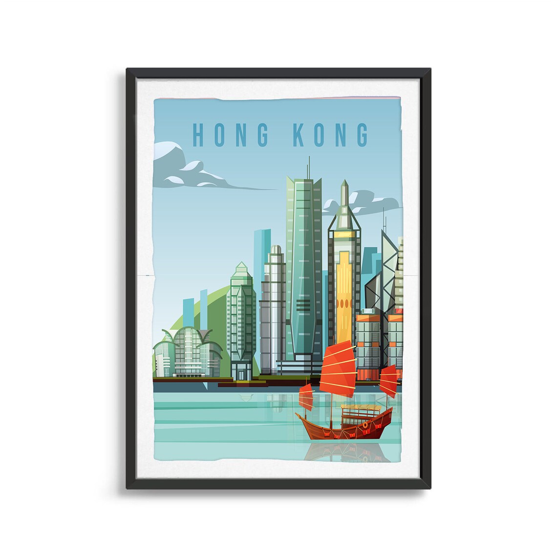 Hong Kong Travel Illustration Poster, City Art - Image 2
