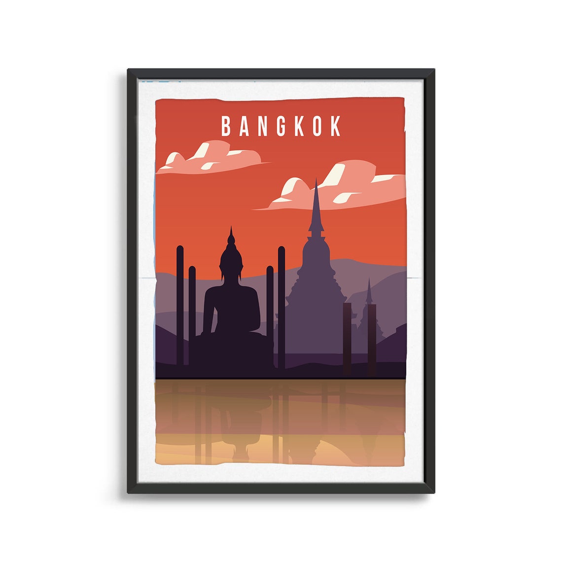 Bangkok Thailand Travel Poster With Buddha Silhouette Sunset Art - Image 2