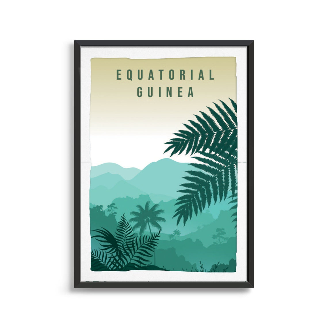 Equatorial Guinea Jungle Travel Poster Rainforest Ferns Art Scene