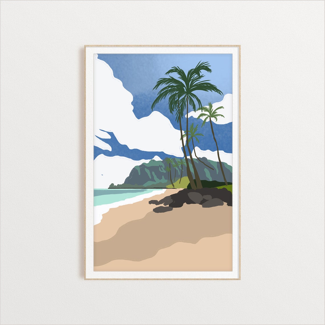 Tropical Beach Palm Trees Ocean Waves Coastal Scenery Art Poster