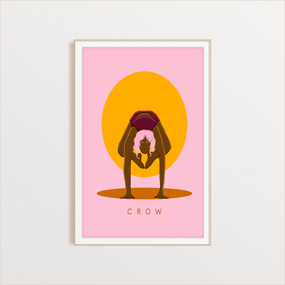 Crow Retro Yoga Arm Balance Sun Circle Flat Illustration Print - Image 2