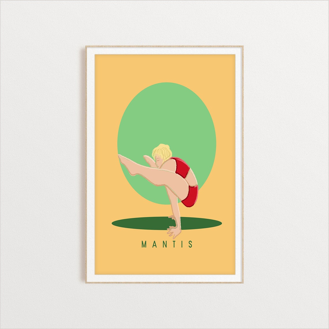 Mantis Retro Yoga Arm Balance Sun Circle Flat Illustration Print - Image 2