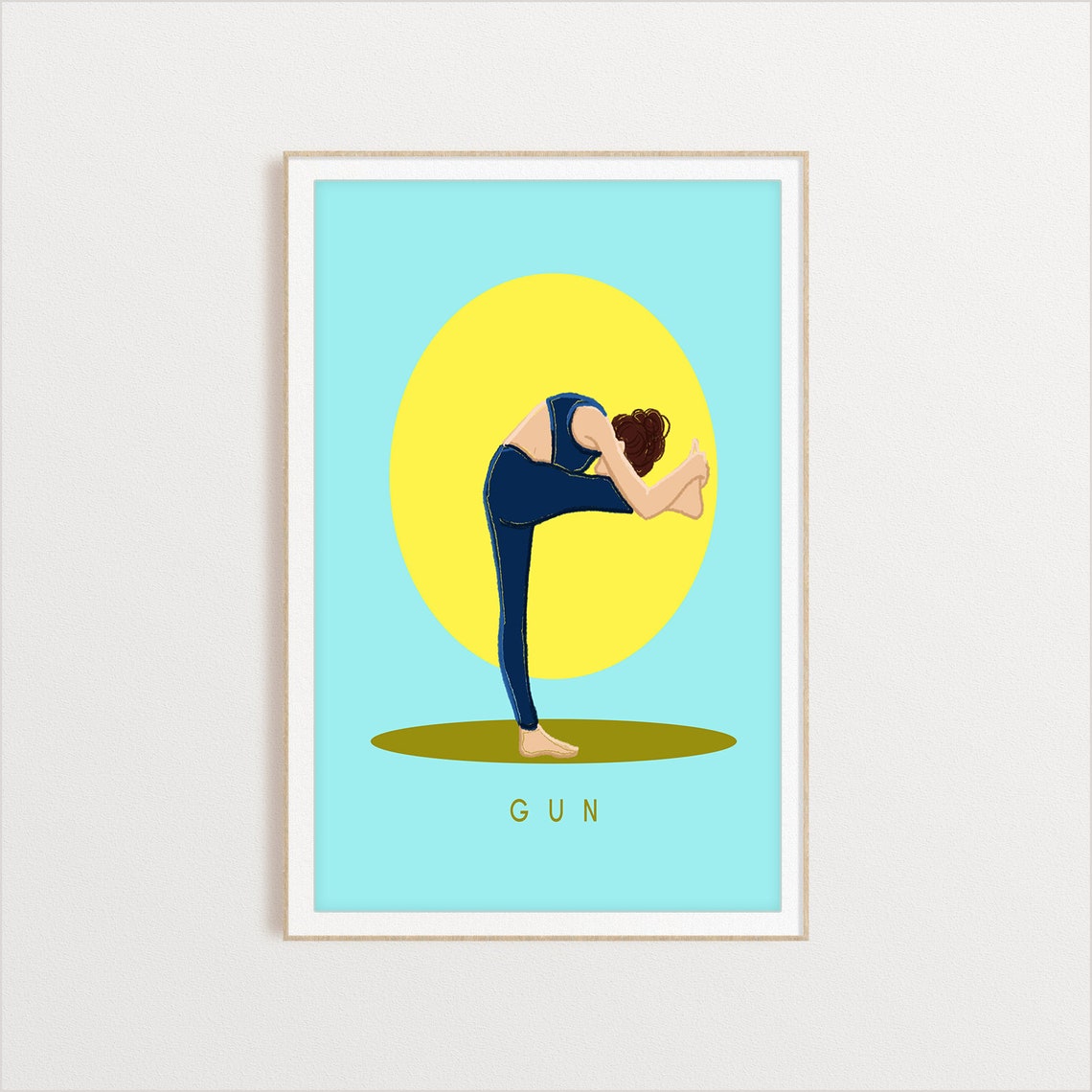 Gun Retro Yoga Standing Balance Sun Circle Flat Illustration Print - Image 2