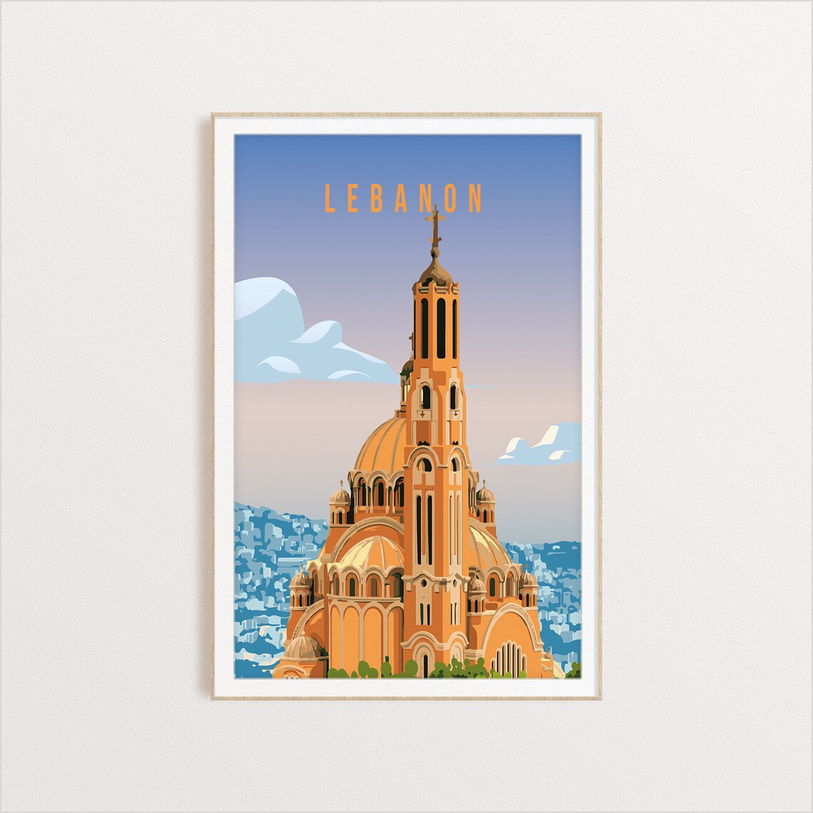 Lebanon Basilica Travel Poster Golden Domed Church Architecture Art - Image 2