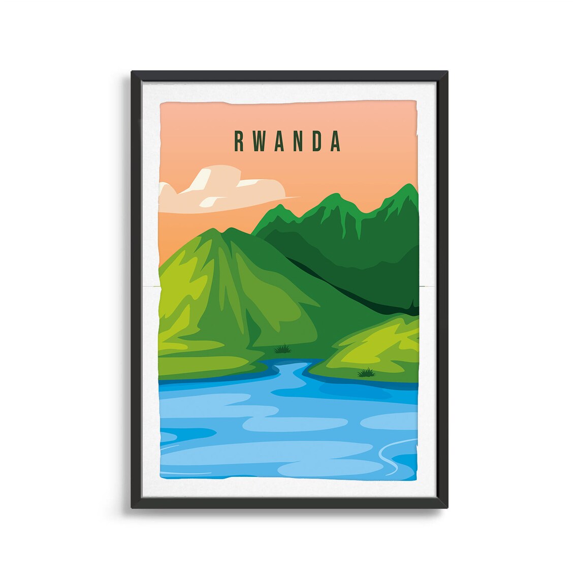 Rwanda Country Travel Poster, Illustrated Print