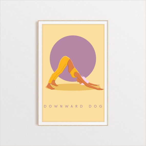 Downward Dog Pose Yoga Art Print, Studio Decor