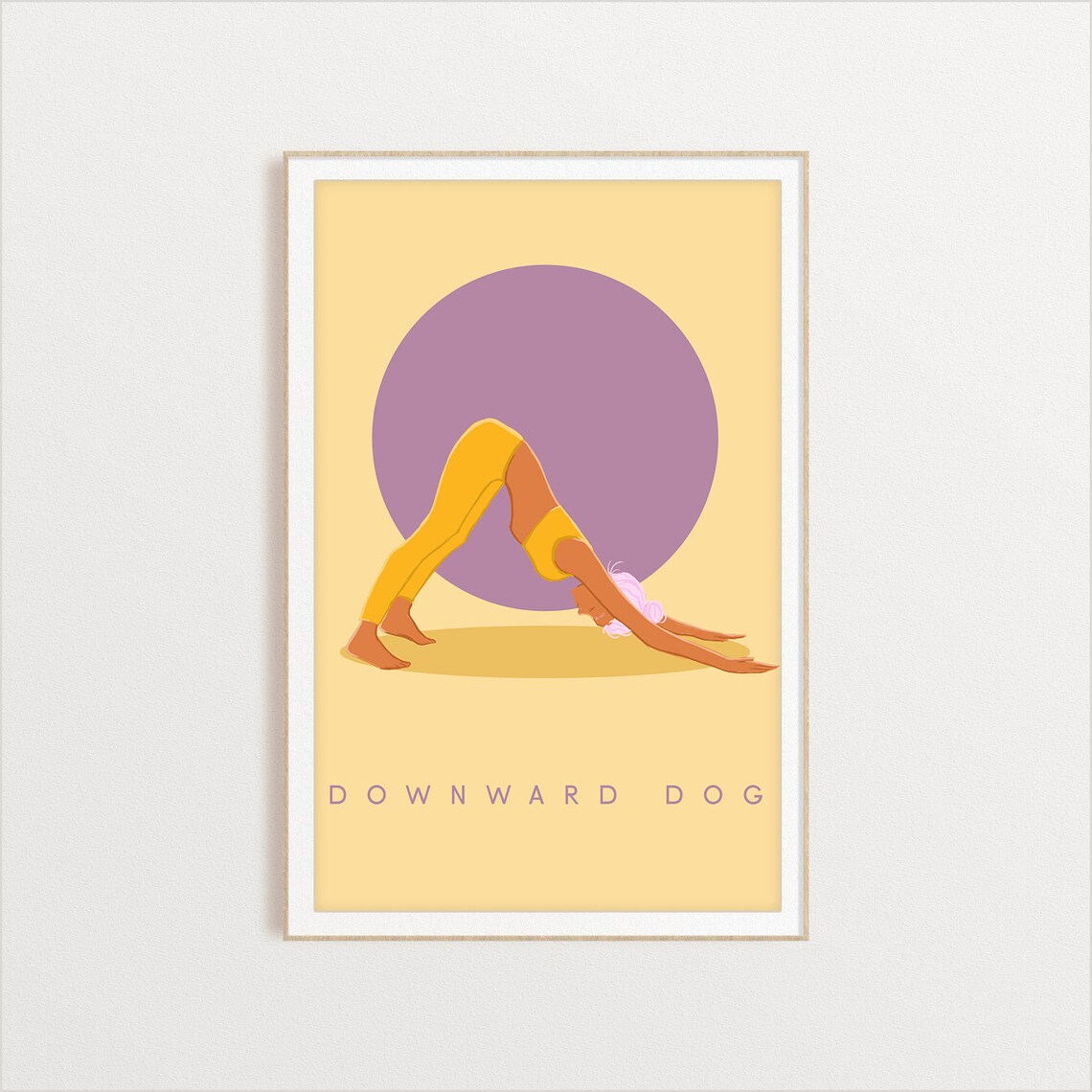 Downward Dog Pose Yoga Art Print, Studio Decor