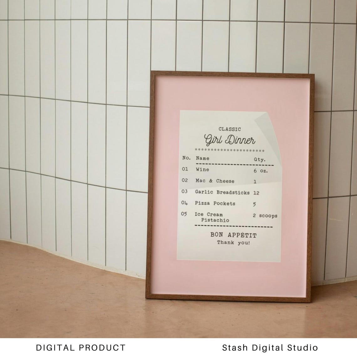 Girl Dinner Guest Check Receipt Pink Trendy Kitchen Decor Poster - Image 4