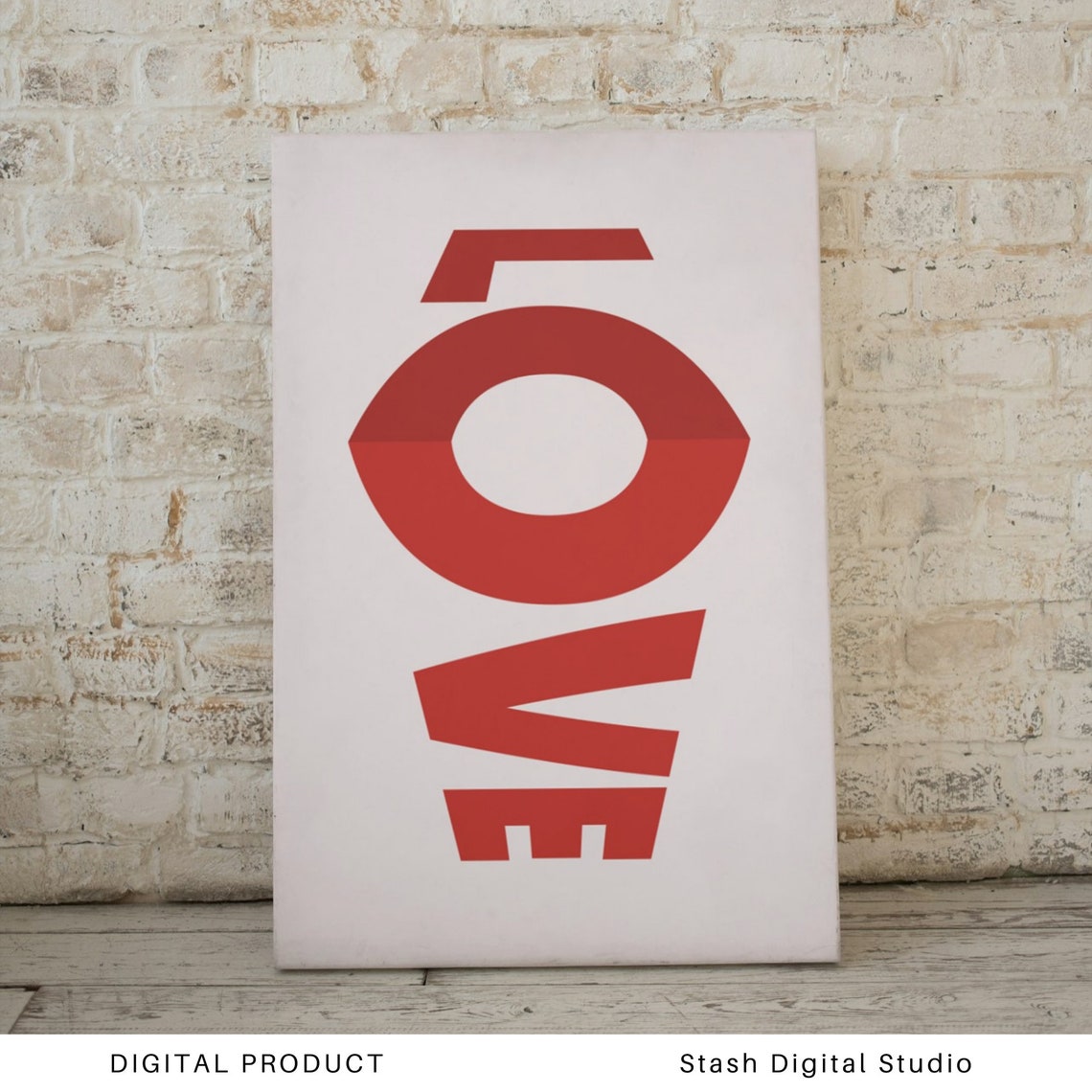 Love Red Vertical Stacked Lettering Minimal Typography Poster - Image 3