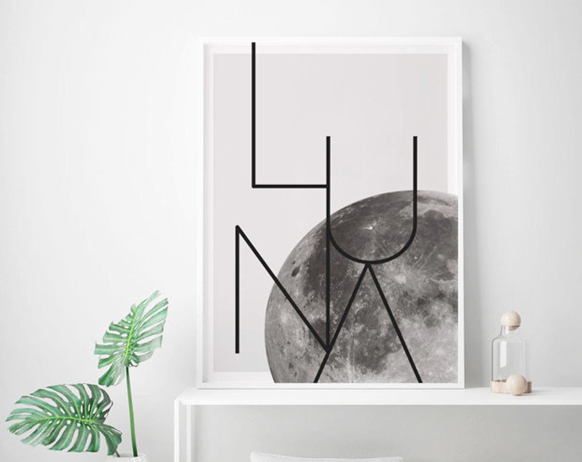Luna Minimalist Moon Line Typography Black Astronomy Art Print