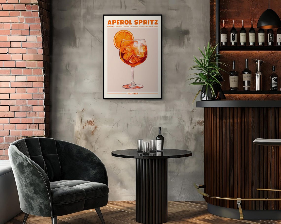 Aperol Spritz Cocktail Recipe Italy 1952 Retro Bar Decor Poster - Image 2