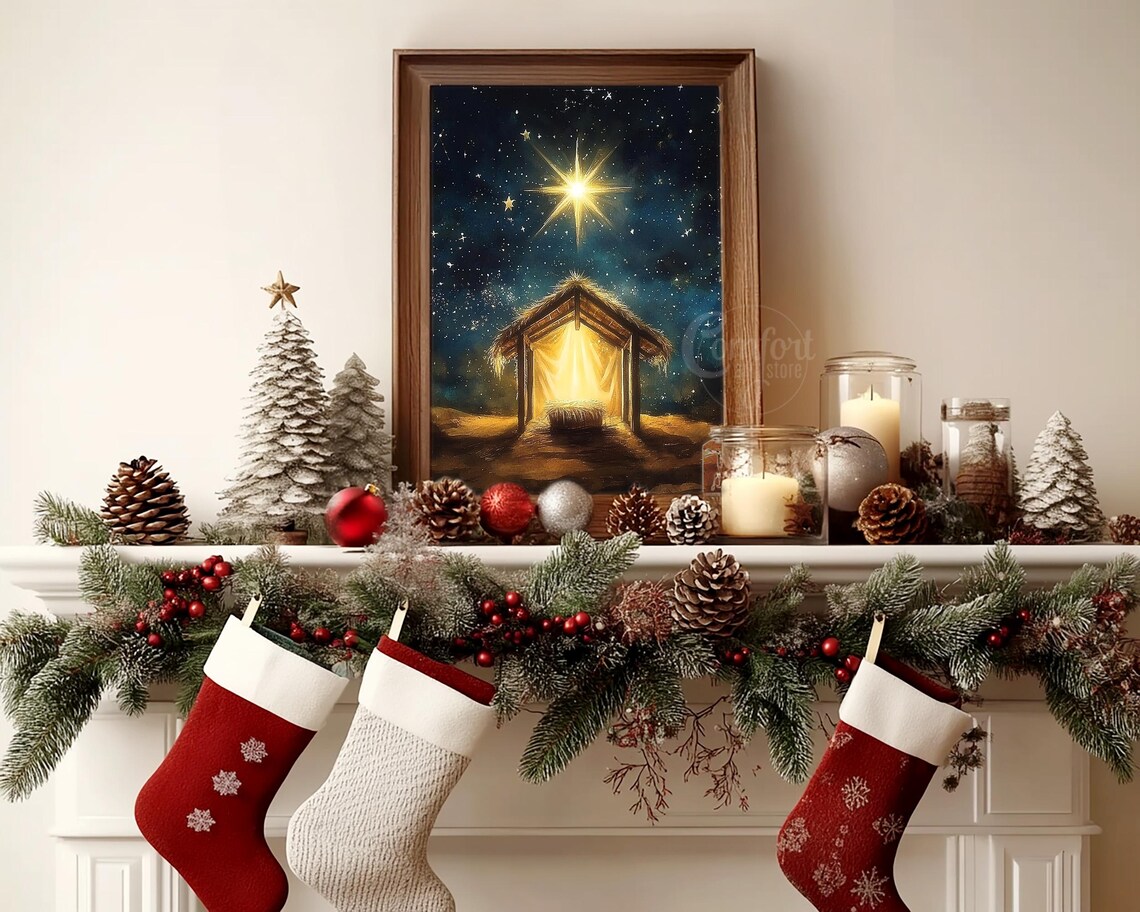 Empty Manger in the Stable Under the Star of Bethlehem Poster - Image 5