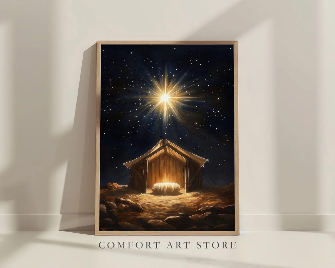 Nativity Stable Under Bright Bethlehem Star Christmas Poster - Image 8