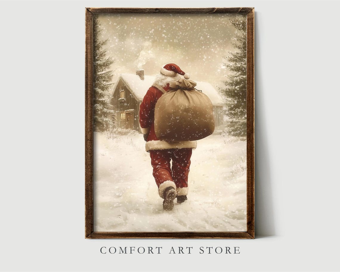 Santa Claus Walking Through Deep Snow with Gift Sack Wall Art - Image 2