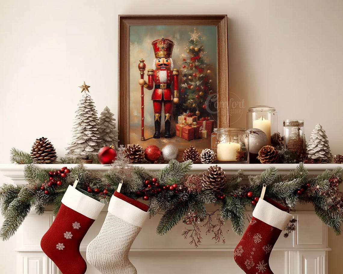 Nutcracker King with Staff by Decorated Christmas Tree Wall Art - Image 3