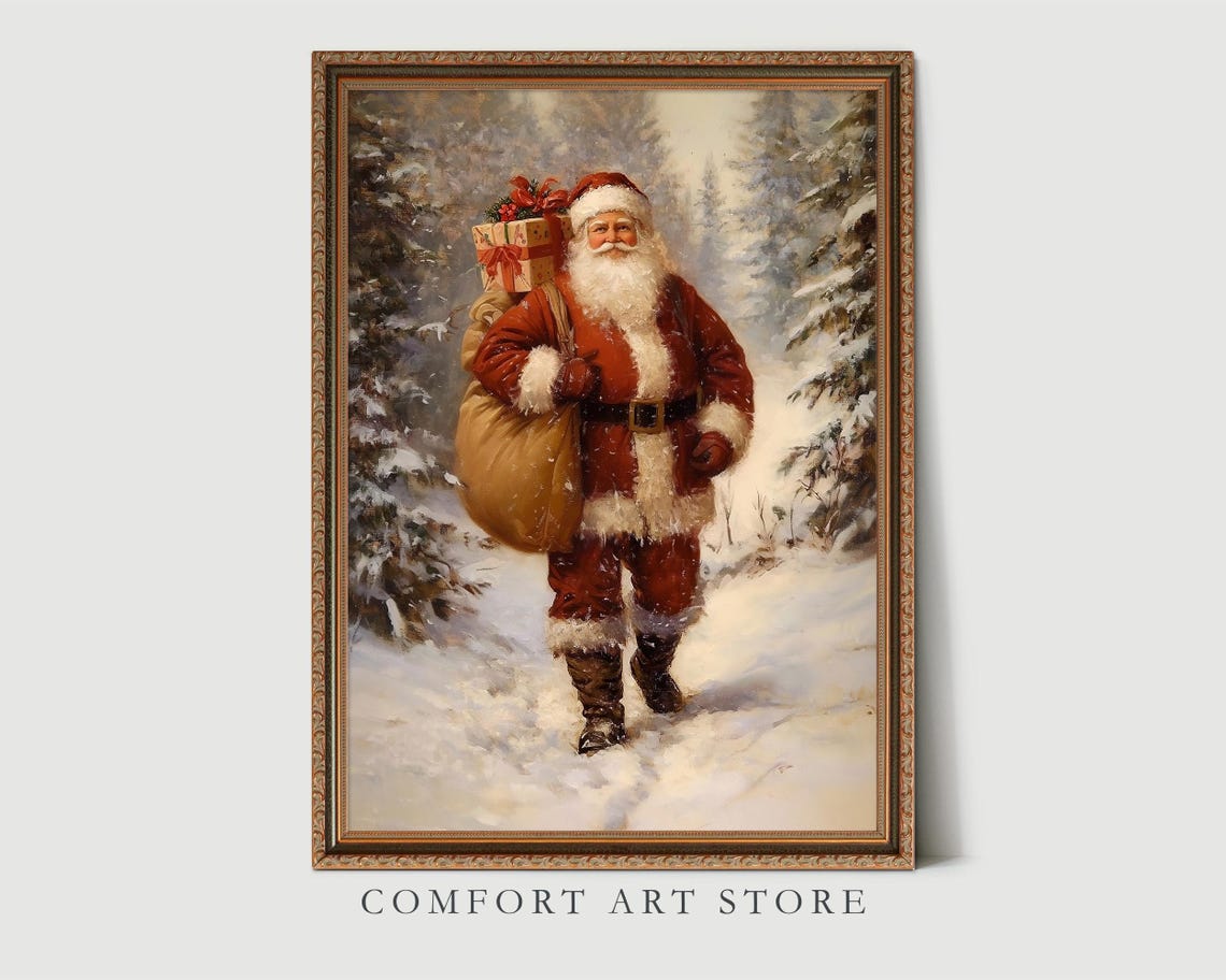 Vintage Christmas Santa Claus Wall Art Print Christmas Holiday Decor Santa Scene Dark Academia Winter Gifts Christmas Holiday Art - Image 8