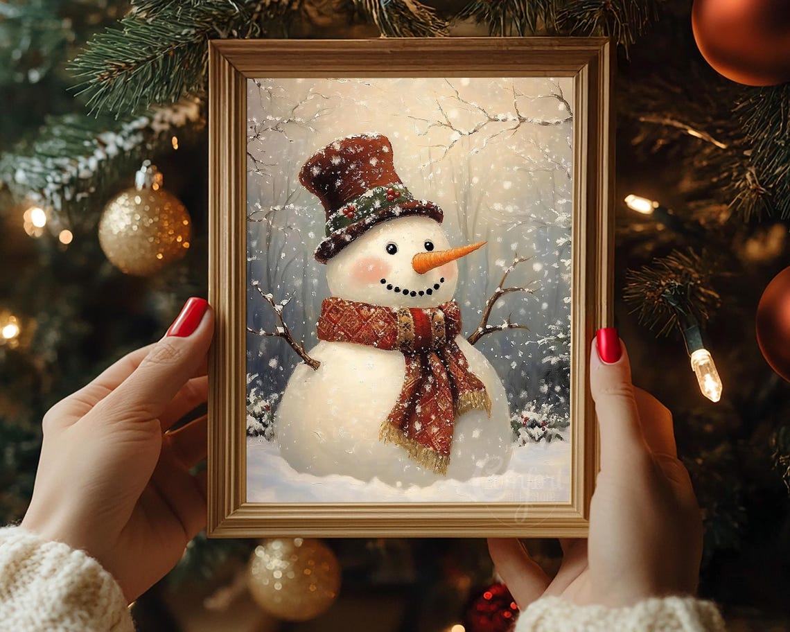 Friendly Cheerful Snowman with Top Hat and Red Scarf Winter Poster - Image 6