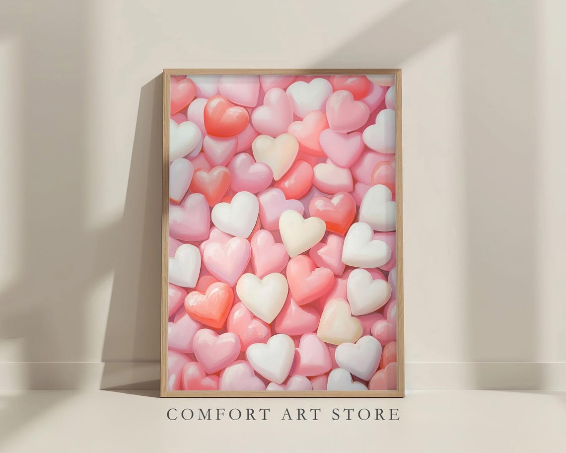 Pink Heart Candies Pile Glossy Sweet Valentine Wall Art Poster Print - Image 2