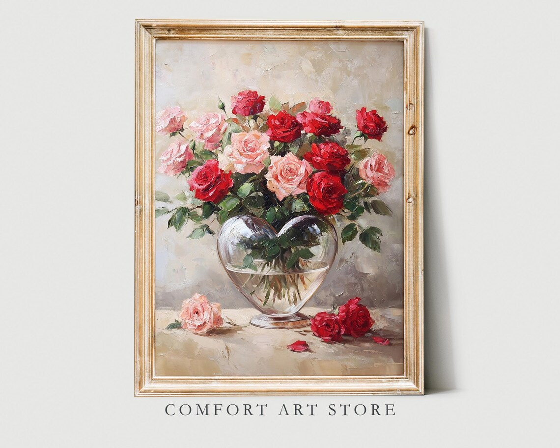 Valentines Day Heart Vase Roses Vintage Art Print - Image 6