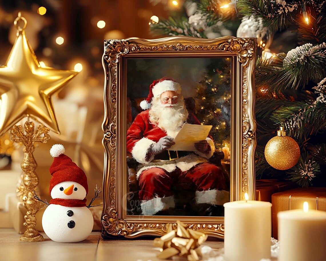 Santa Claus Reading a Christmas Letter by Candlelight Holiday Poster - Image 6