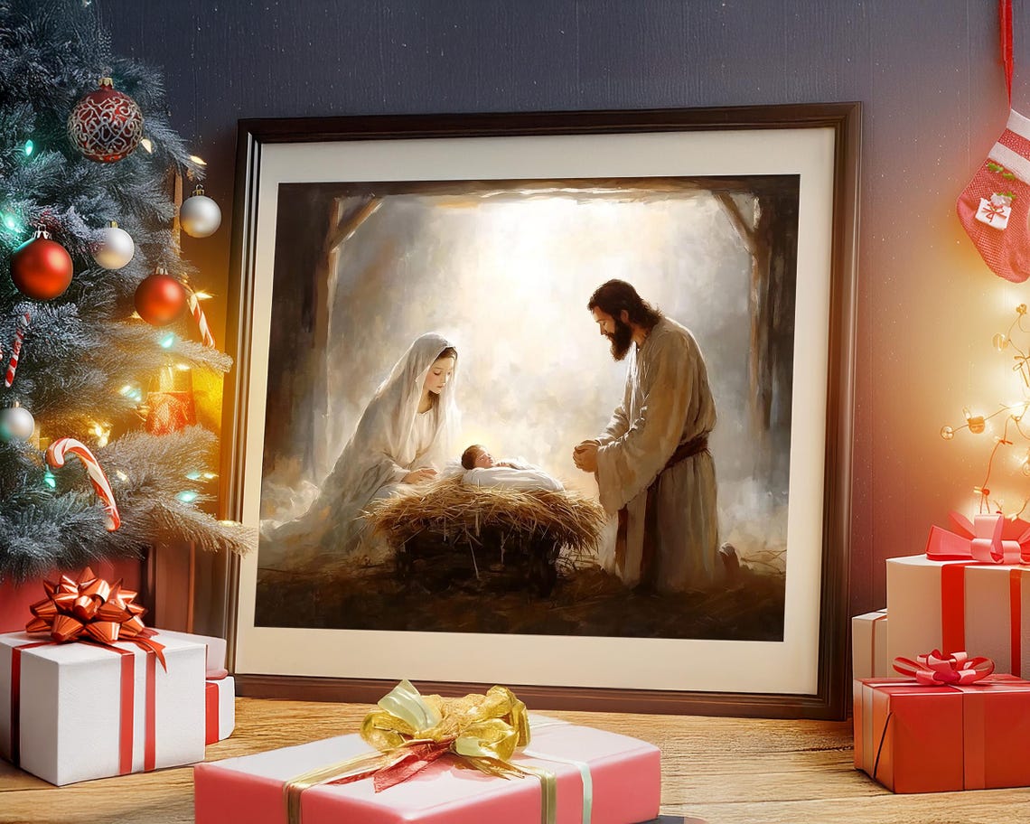 Mary and Joseph Adoring Baby Jesus in the Manger Stable Poster - Image 6