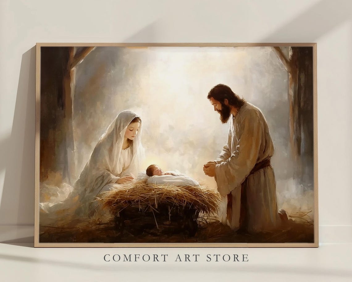 Mary and Joseph Adoring Baby Jesus in the Manger Stable Poster - Image 8
