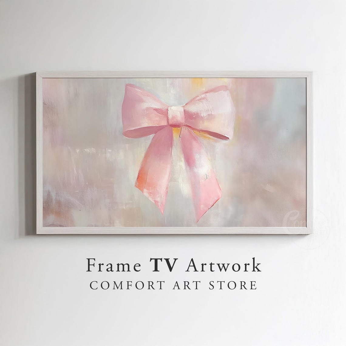 Coquette Pink Bow Oil Painting Soft Minimalist Valentines Decor Poster - Image 3