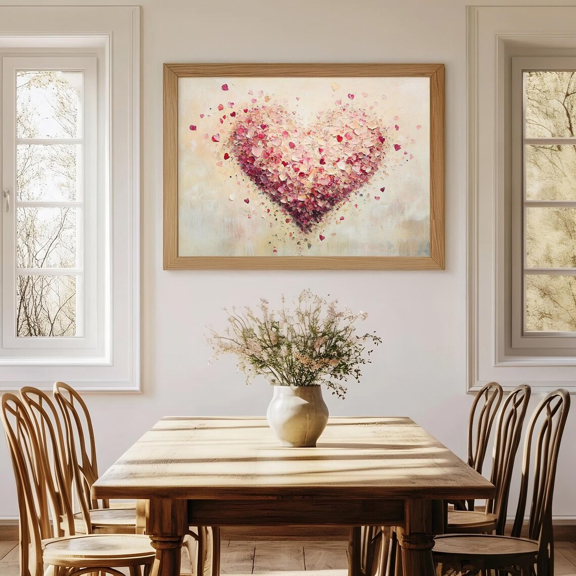 Scattered Rose Petals Heart Oil Painting Valentines Day Decor Poster - Image 2