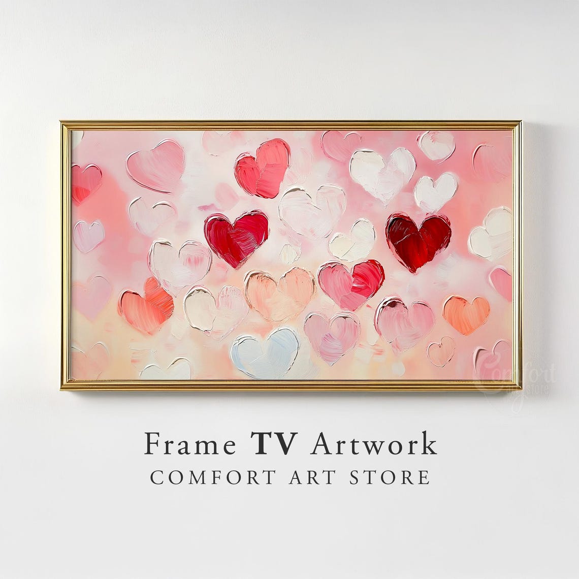 Valentines Red Pink Hearts Impasto Painting Frame TV Romantic Wall Art - Image 2