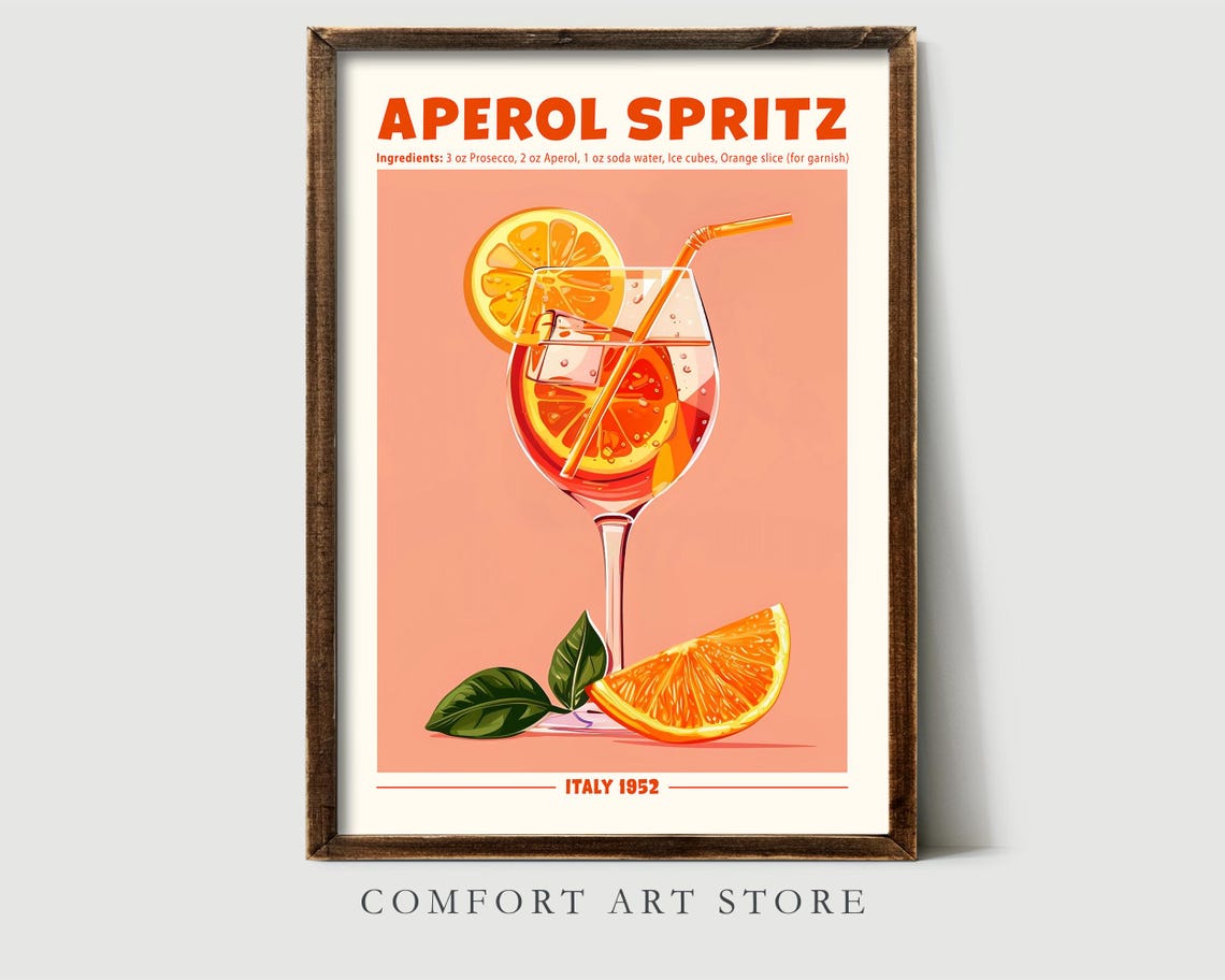 Aperol Spritz Retro Cocktail Recipe Poster Vintage Italian Bar Poster - Image 3