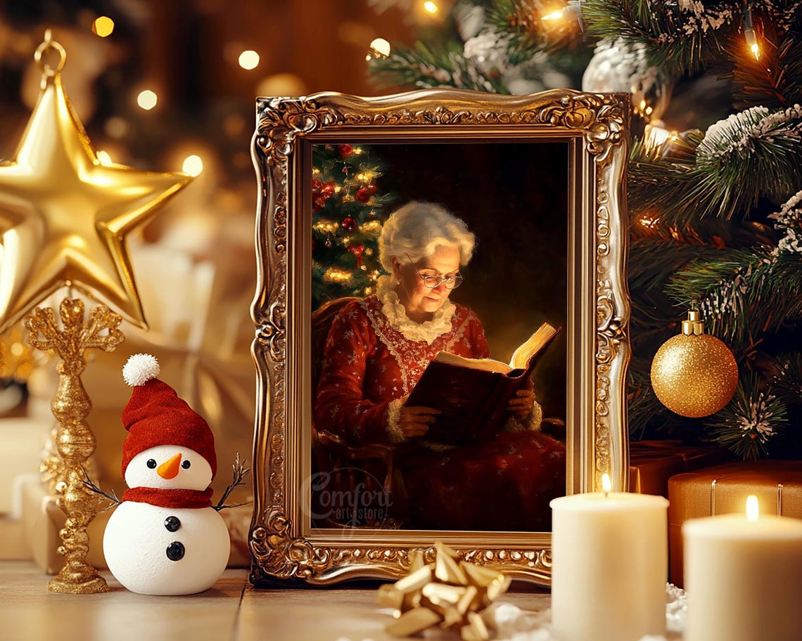 Mrs Claus Reading a Glowing Book Beside the Christmas Tree Poster - Image 7