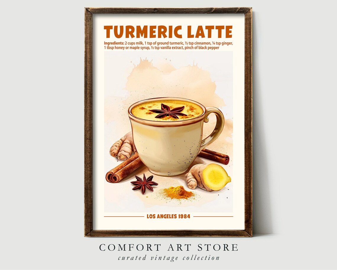 Turmeric Latte Recipe With Ingredients Golden Milk Kitchen Poster - Image 3