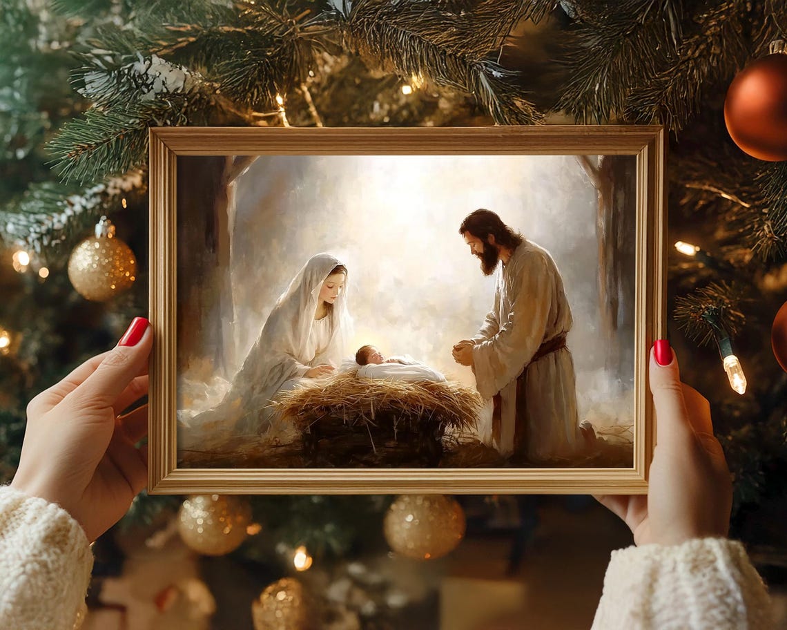 Mary and Joseph Adoring Baby Jesus in the Manger Stable Poster - Image 4