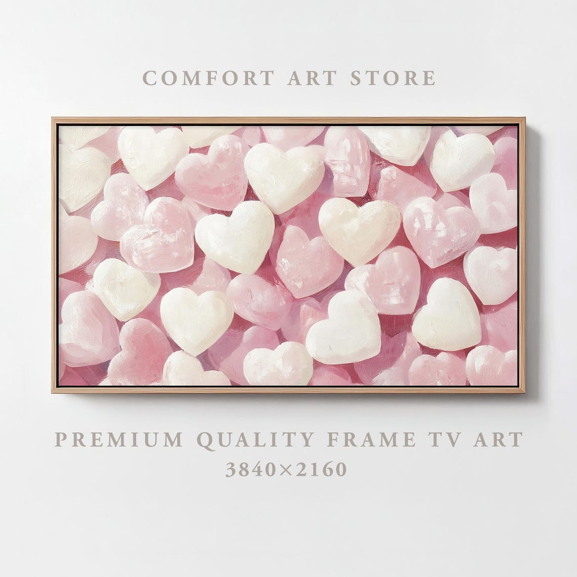 Valentines Pink Candy Hearts Vintage Painting Cozy Frame TV Wall Art - Image 5