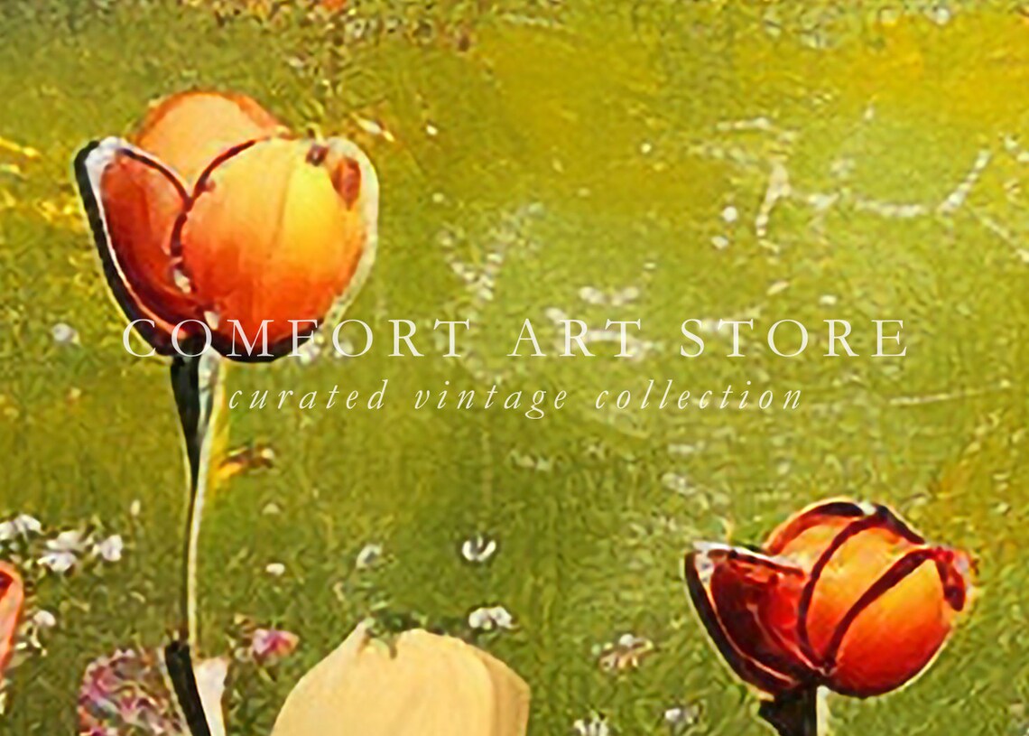 Vintage Spring Floral Meadow Path Tulip Oil Painting Wall Art - Image 3