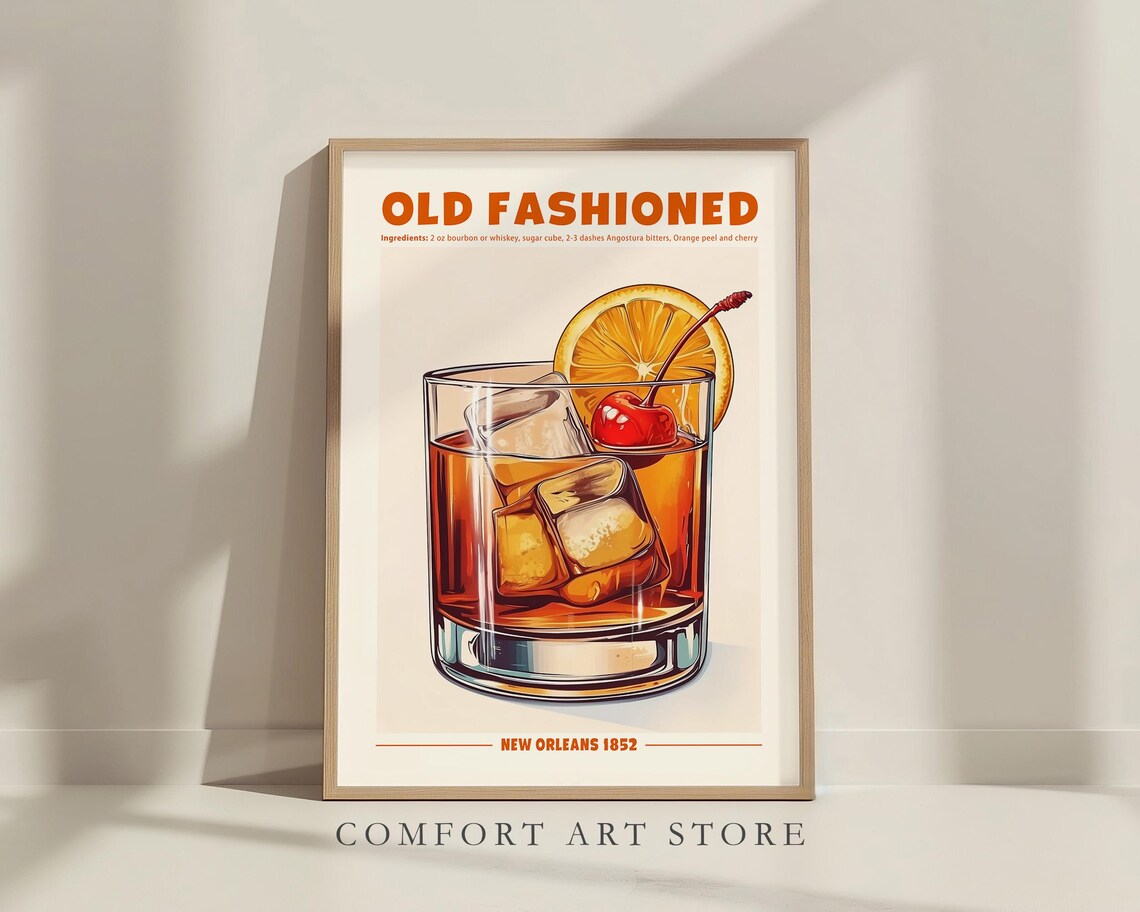 Old Fashioned Cocktail Retro Drink Sign Art Print