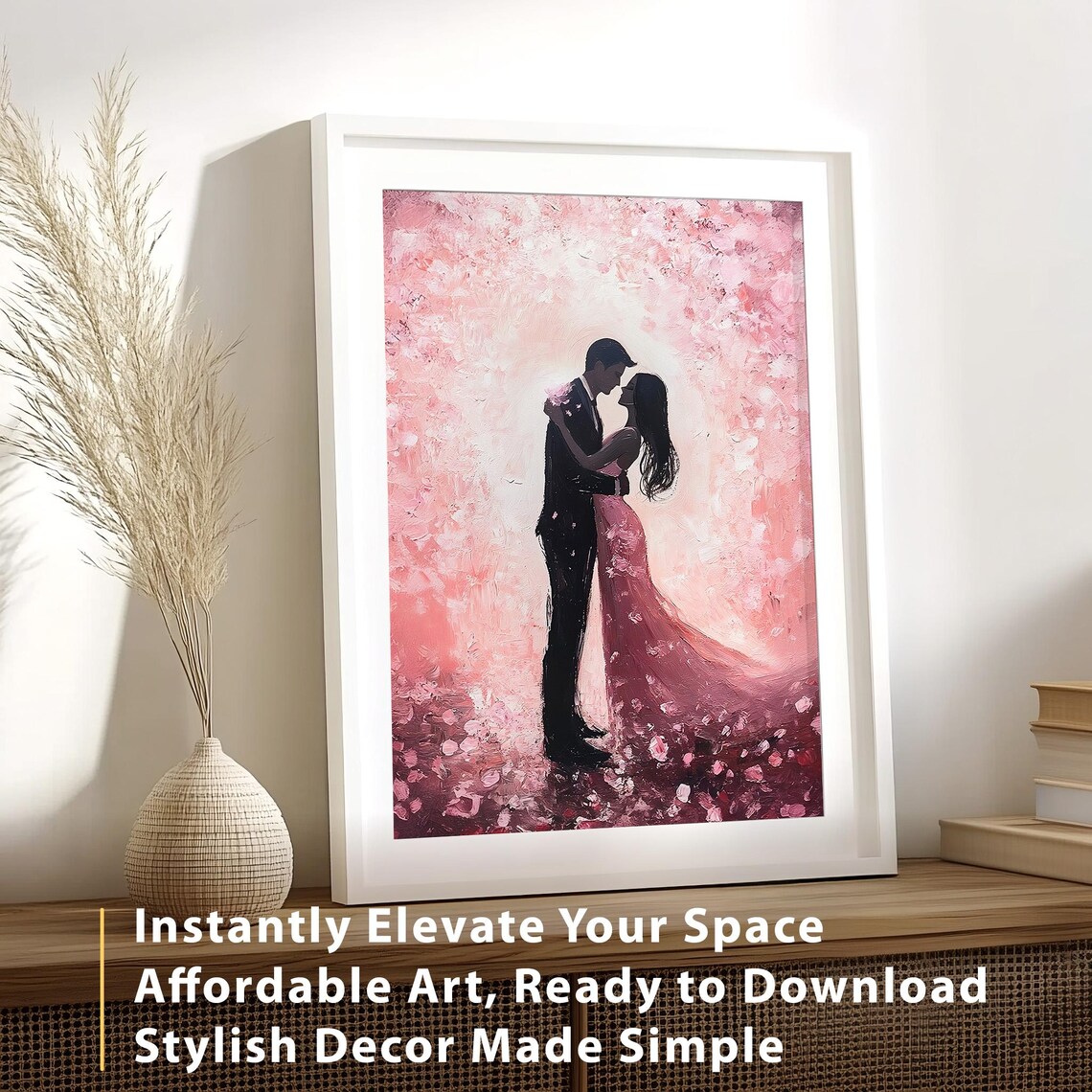 Romantic Couple in a Swirl of Pink Petals Dreamy Love Poster - Image 7