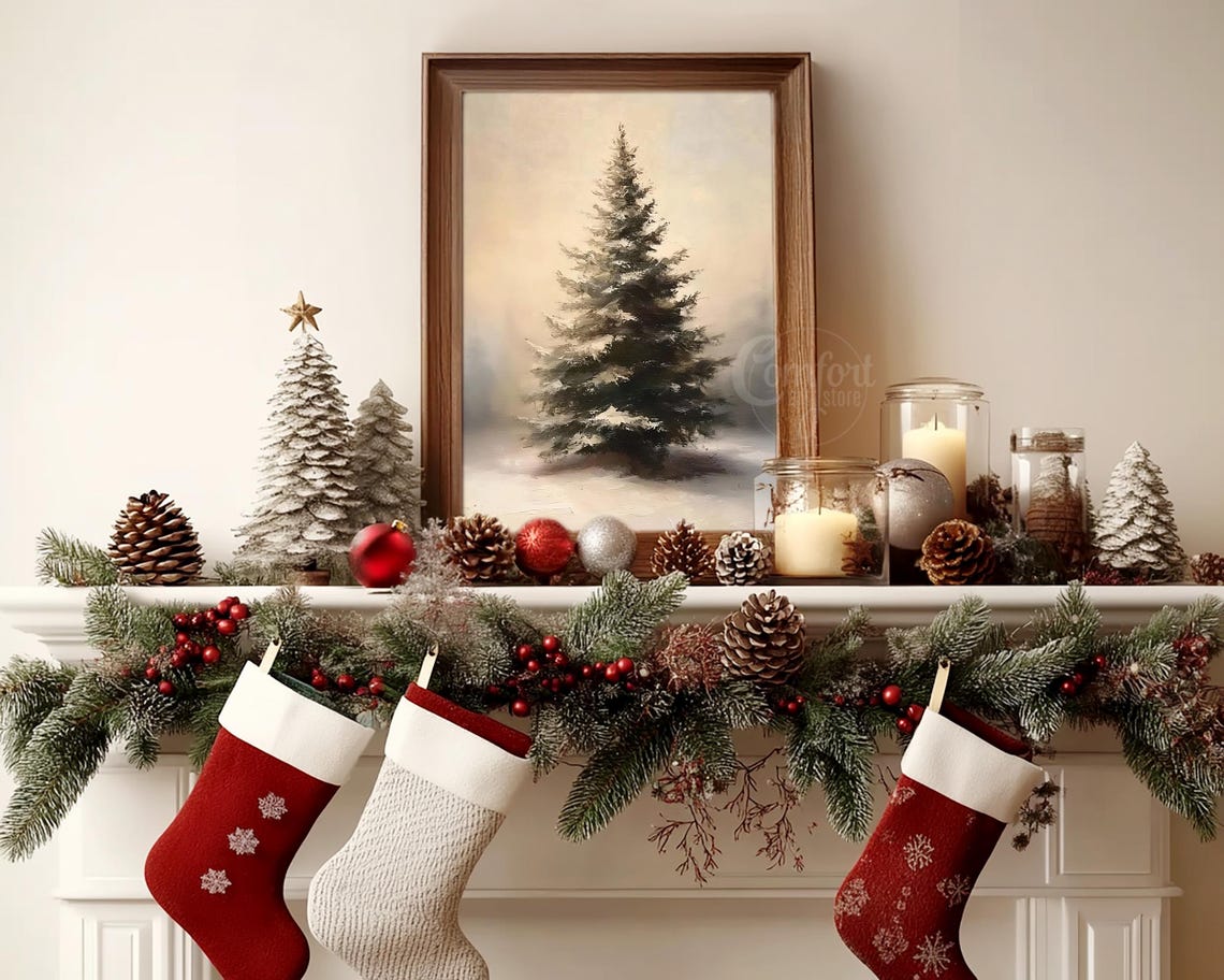 Single Snowy Pine Tree Muted Watercolor Serene Winter Landscape Poster - Image 5