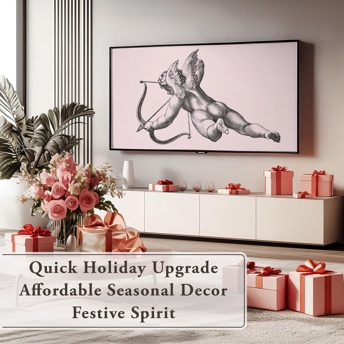 Cupid Drawing Bow Engraving Antique Valentine Frame TV Art Poster - Image 5