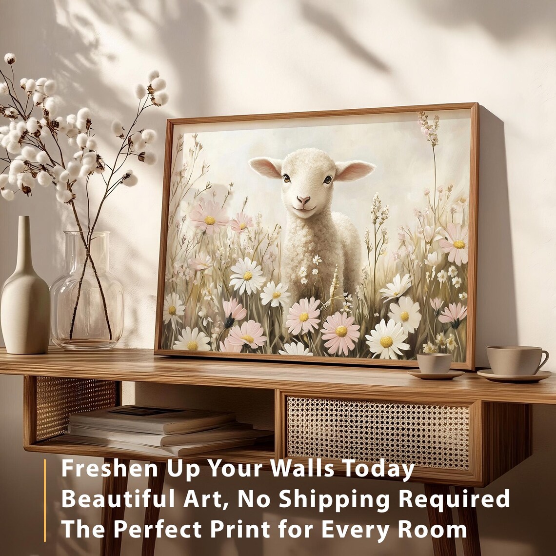 Easter Lamb Art Print, Cute Vintage Nursery Decor - Image 3