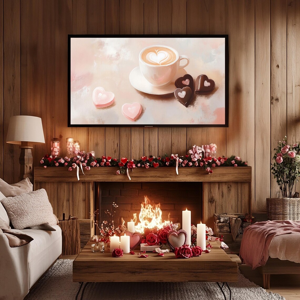 Valentines Coffee Latte Heart Art With Chocolates Frame TV Wall Art - Image 2
