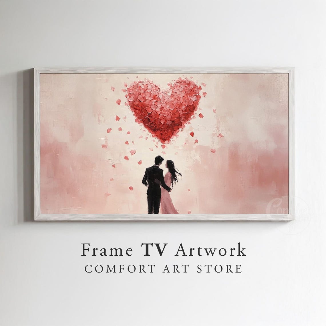Couple Silhouette Under Red Heart Balloons Valentines Art Poster - Image 4