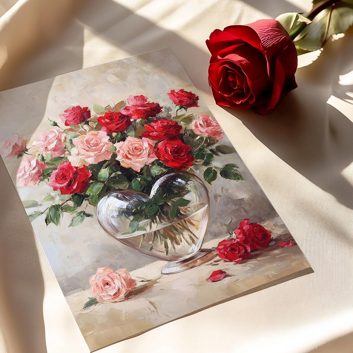 Valentines Day Heart Vase Roses Vintage Art Print - Image 5