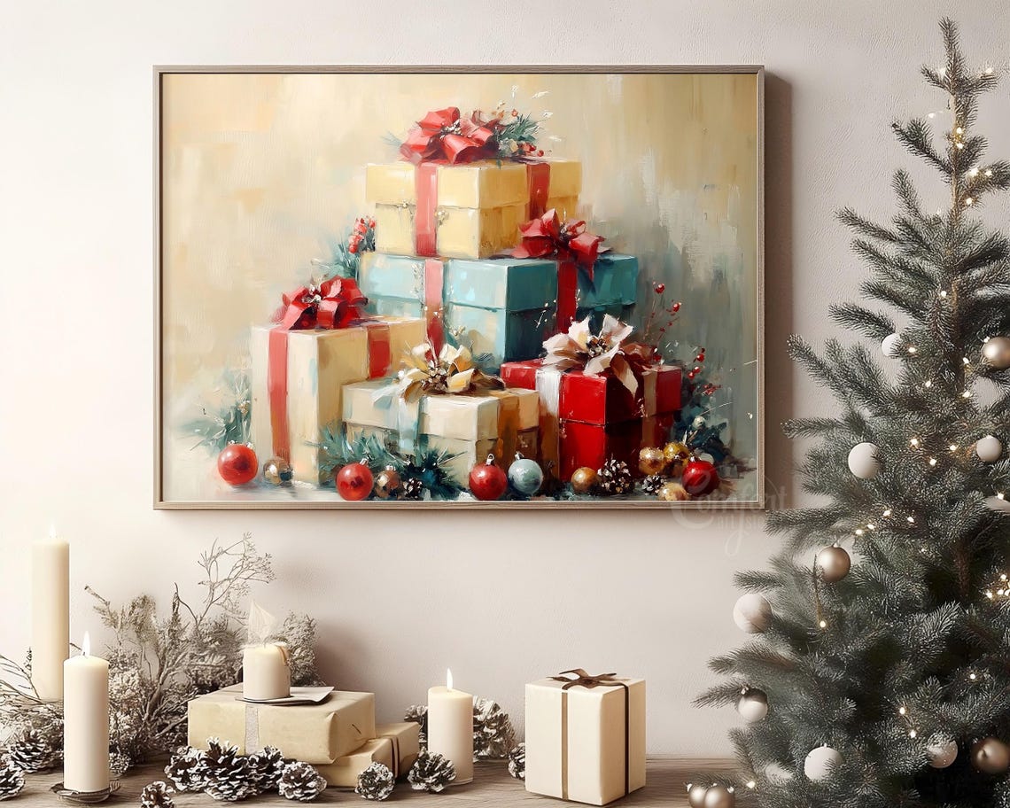 Stack of Christmas Gifts with Ribbons Vintage Holiday Poster - Image 8