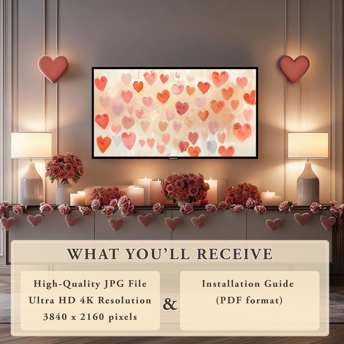 Coral Pink Scattered Hearts Watercolor Valentines Day Decor Poster - Image 6
